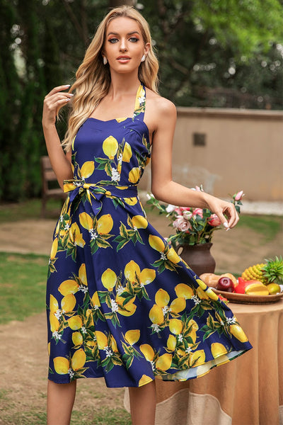 Lemon Pin Up Granatowa Sukienka Halter