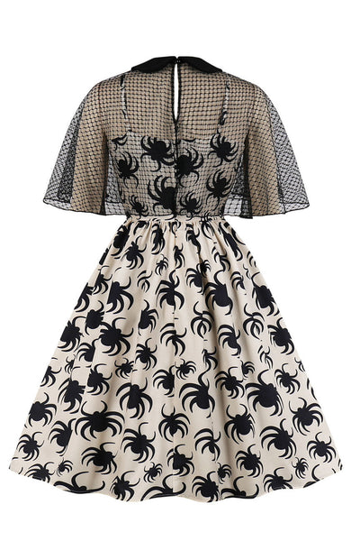 Biała Sukienka W Stylu Vintage Z Nadrukiem Pająka Na Halloween