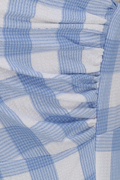 Asymetryczna Sukienka Vintage W Niebieską Kratkę