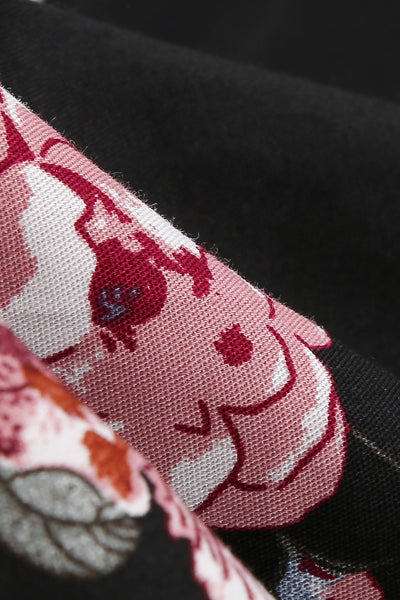 Czarna Sukienka Vintage Z Kwiatowym Nadrukiem I Paskiem