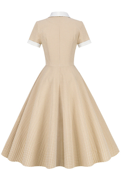 Sukienka Vintage Z Szalowym Kołnierzem W Kratę