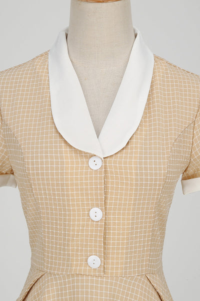 Sukienka Vintage Z Szalowym Kołnierzem W Kratę