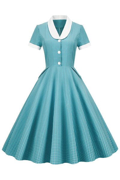 Sukienka Vintage Z Szalowym Kołnierzem W Kratę