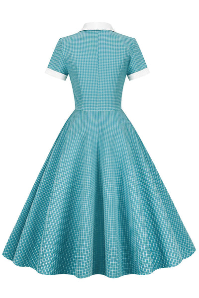 Sukienka Vintage Z Szalowym Kołnierzem W Kratę