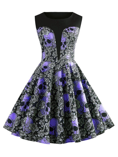 Rockabilly Sukienka Z Czaszkami