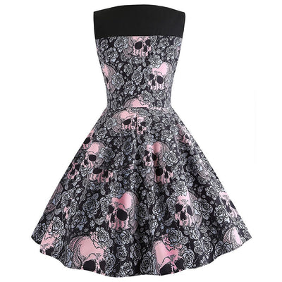 Rockabilly Sukienka Z Czaszkami