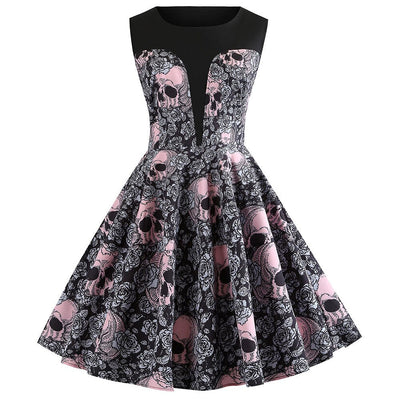 Rockabilly Sukienka Z Czaszkami