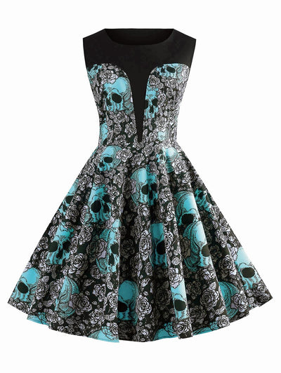 Rockabilly Sukienka Z Czaszkami