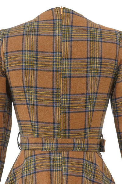 Brązowa Sukienka Vintage W Kratę