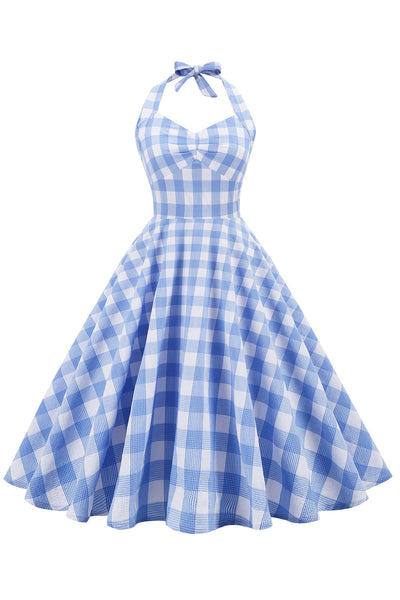 Kobiety Plaid Backless Sukienka Retro