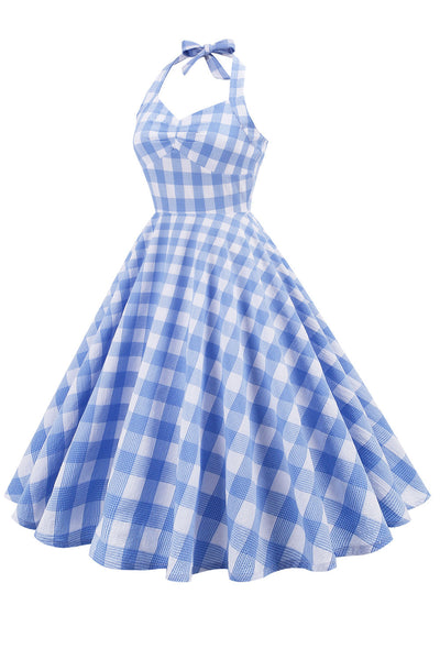 Kobiety Plaid Backless Sukienka Retro
