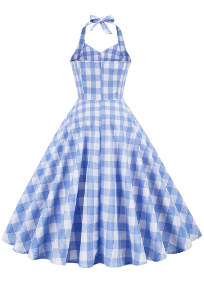 Kobiety Plaid Backless Sukienka Retro