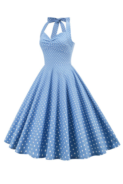 Damska Sukienka W Stylu Retro Z Odkrytymi Plecami W Kropki