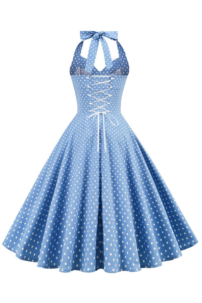 Damska Sukienka W Stylu Retro Z Odkrytymi Plecami W Kropki