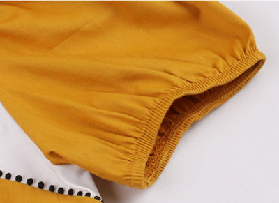 Ładna Żółta I Biała Sukienka W Stylu Vintage