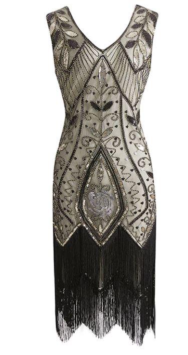 Beżowa Sukienka Z Lat 20. XX Wieku