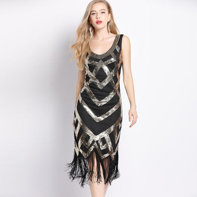 Sukienka Vintage Z Lat 20. Czarnozłota