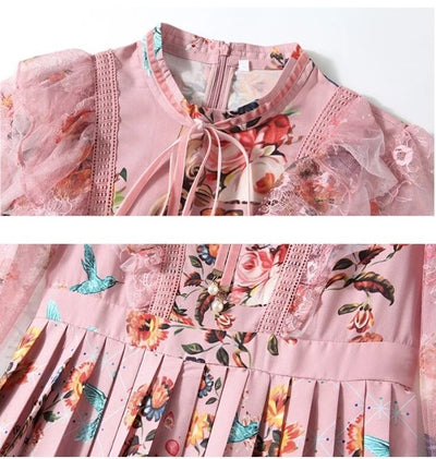 Sukienka Z Wysokim Stanem Z Lat 40. Różowa W Kwiaty