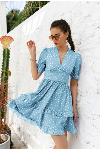 Niebieska Sukienka W Kropki Vintage