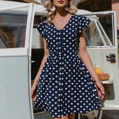 Granatowa Sukienka W Stylu Vintage