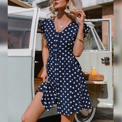 Granatowa Sukienka W Stylu Vintage