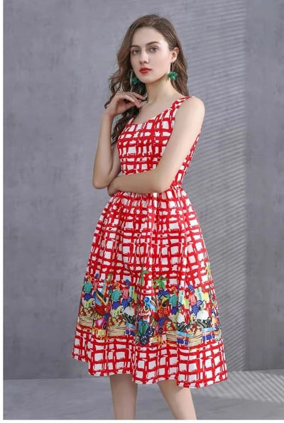 Czerwona Sukienka W Kratę Vintage Z Lat 40