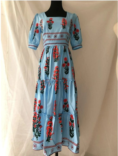 Krótka Sukienka Vintage W Kwiaty, Niebieska