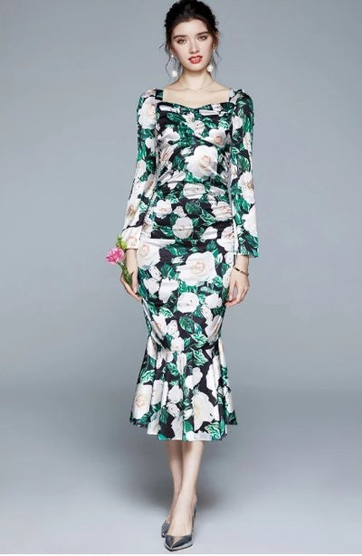 Zielona Kwiecista Suknia Ślubna W Stylu Vintage