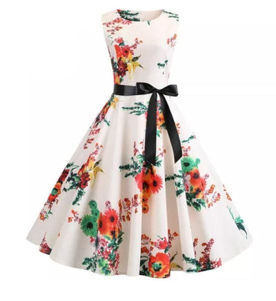 Rozkloszowana Sukienka Vintage W Kolorze Beżowo-Różowym
