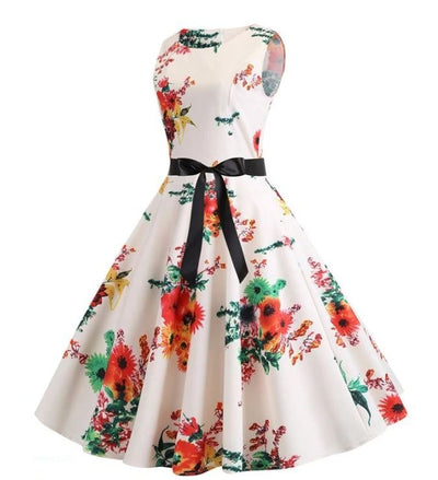 Rozkloszowana Sukienka Vintage W Kolorze Beżowo-Różowym
