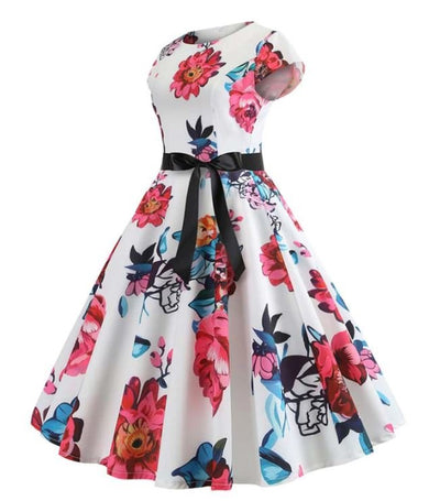 Biało-Różowa Sukienka Rozkloszowana W Stylu Vintage