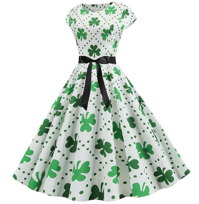 Vintage Sukienka Rozkloszowana W Białe Kropki Kwiaty