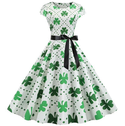 Vintage Sukienka Rozkloszowana W Białe Kropki Kwiaty