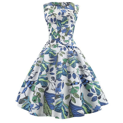 Niebieska Rozkloszowana Sukienka Vintage W Kwiaty