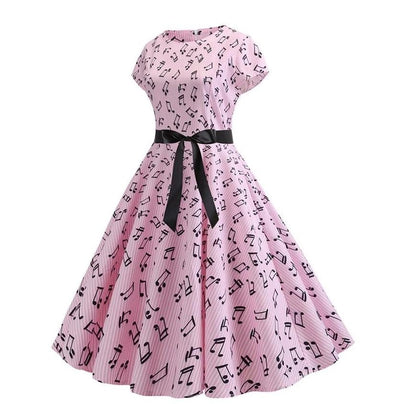 Wiosenna Różowa Sukienka Rozkloszowana W Stylu Vintage