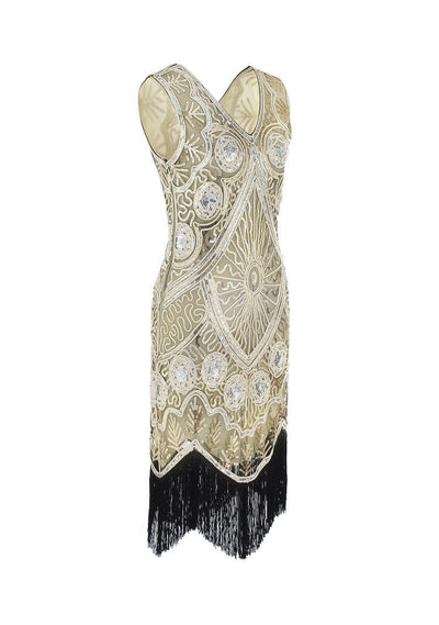 Krótka Beżowa Sukienka Gatsby
