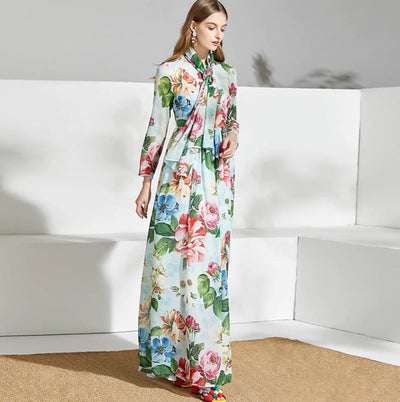 Zielona Sukienka Maxi W Kwiaty W Stylu Vintage