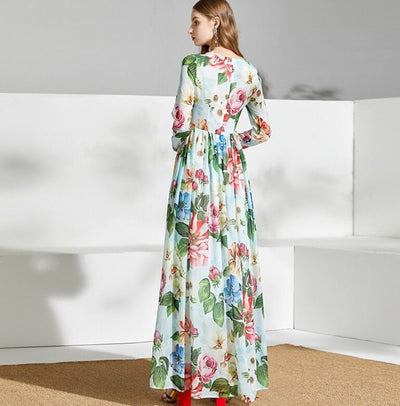 Zielona Sukienka Maxi W Kwiaty W Stylu Vintage