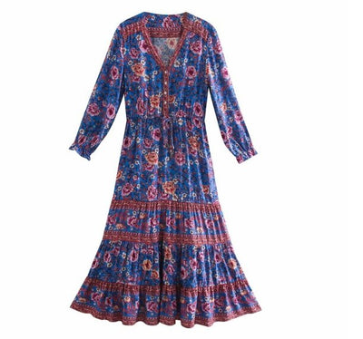 Fioletowa Sukienka Maxi W Stylu Lat 70