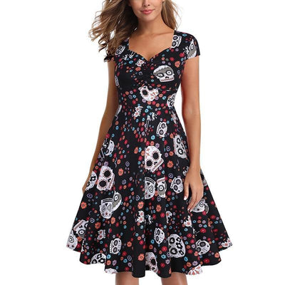 Halloweenowa Sukienka Rockabilly Z Czaszkami