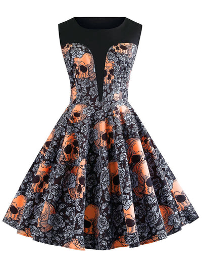 Rockabilly Sukienka Z Czaszkami