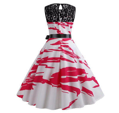 Czerwono-Biała Sukienka Trapezowa W Stylu Vintage