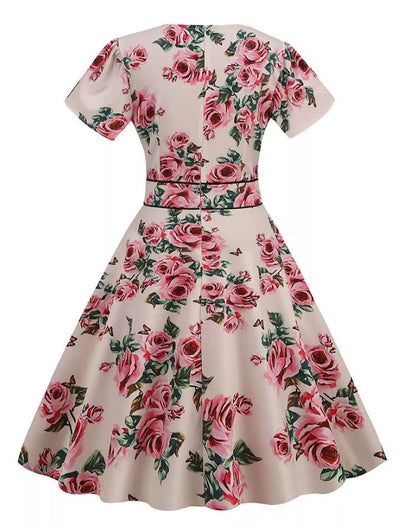 Sukienka Vintage Z Lat 60. Beżowe Kwiaty