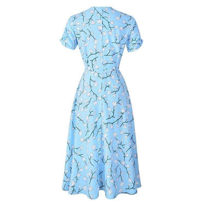 Niebieska Sukienka Vintage Z Lat 40. W Kwiaty