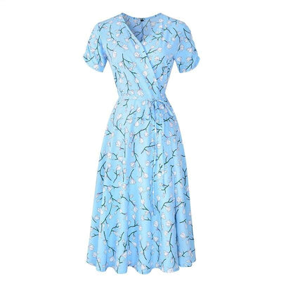Niebieska Sukienka Vintage Z Lat 40. W Kwiaty