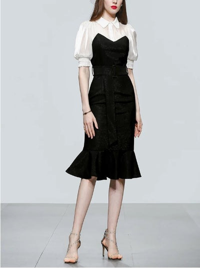 Czarna Sukienka Vintage Z Lat 40. Z Wysokim Stanem