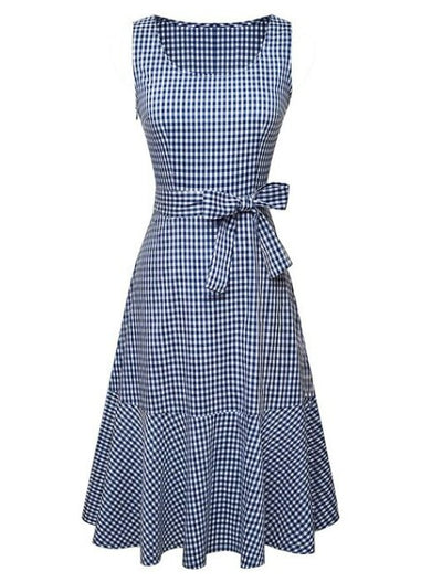 Niebieska Sukienka W Kratę Vintage