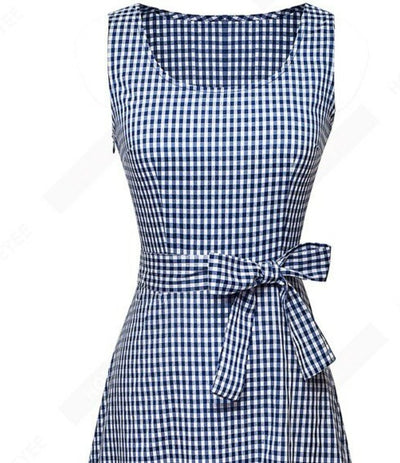 Niebieska Sukienka W Kratę Vintage
