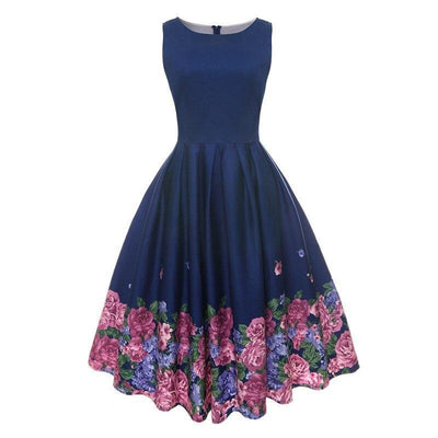 Niebieska Plisowana Sukienka W Stylu Vintage