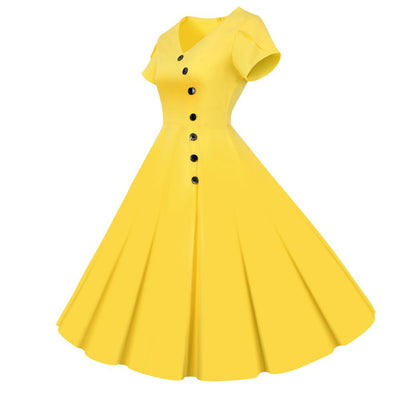 Guziki Vintage Sukienka Żółta
